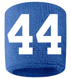 Number 44 Custom Royal Blue w/ White #'s Sweatband Wristband Embroidered Stitched