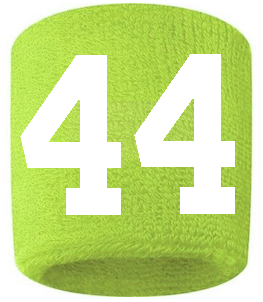 Number 44 Custom Volt Neon Lime Green w/ White #'s Sweatband Wristband Embroidered Stitched