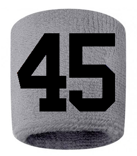 Number 45 Custom Gray w/ Black #'s Sweatband Wristband Embroidered Stitched