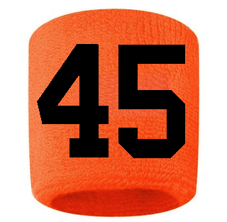 Number 45 Custom Orange w/ Black #'s Sweatband Wristband Embroidered Stitched