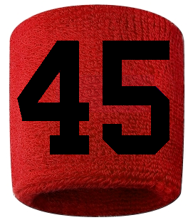 Number 45 Custom Red w/ Black #'s Sweatband Wristband Embroidered Stitched