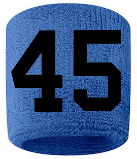 Number 45 Custom Royal Blue w/ Black #'s Sweatband Wristband Embroidered Stitched