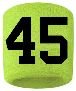 Number 45 Custom Volt Neon Lime Green w/ Black #'s Sweatband Wristband Embroidered Stitched