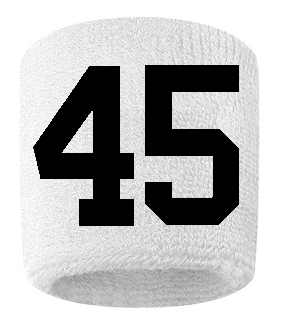 Number 45 Custom White w/ Black #'s Sweatband Wristband Embroidered Stitched