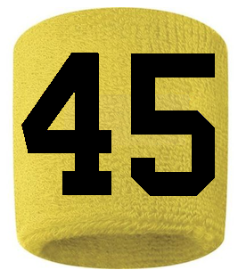 Number 45 Custom Yellow w/ Black #'s Sweatband Wristband Embroidered Stitched