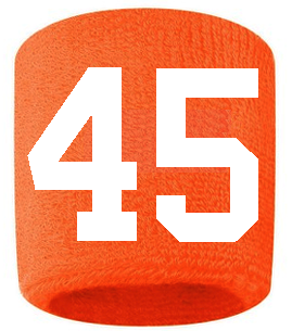 Number 45 Custom Orange w/ White #'s Sweatband Wristband Embroidered Stitched