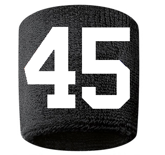 Number 45 Custom Black w/ White #'s Sweatband Wristband Embroidered Stitched