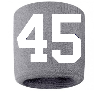 Number 45 Custom Gray w/ White #'s Sweatband Wristband Embroidered Stitched
