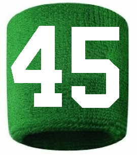 Number 45 Custom Green w/ White #'s Sweatband Wristband Embroidered Stitched