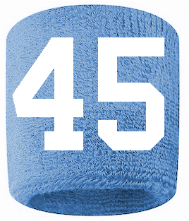 Number 45 Custom Light Blue w/ White #'s Sweatband Wristband Embroidered Stitched