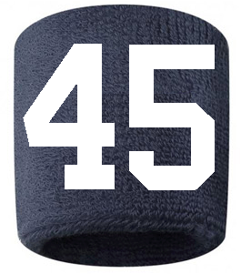 Number 45 Custom Navy Blue w/ White #'s Sweatband Wristband Embroidered Stitched