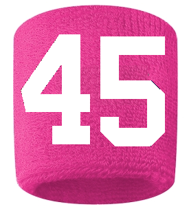 Number 45 Custom Hot Pink w/ White #'s Sweatband Wristband Embroidered Stitched