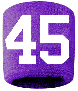 Number 45 Custom Purple w/ White #'s Sweatband Wristband Embroidered Stitched