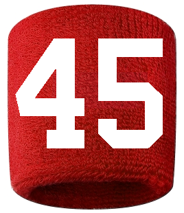 Number 45 Custom Red w/ White #'s Sweatband Wristband Embroidered Stitched
