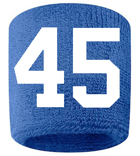 Number 45 Custom Royal Blue w/ White #'s Sweatband Wristband Embroidered Stitched