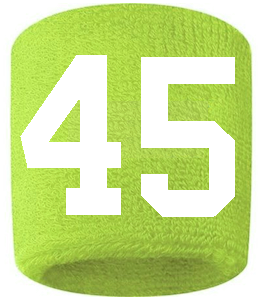 Number 45 Custom Volt Neon Lime Green w/ White #'s Sweatband Wristband Embroidered Stitched