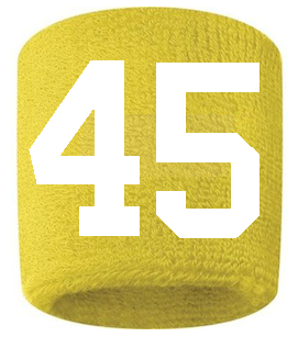 Number 45 Custom Yellow w/ White #'s Sweatband Wristband Embroidered Stitched