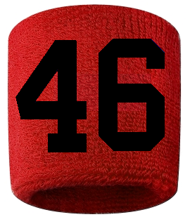 Number 46 Custom Red w/ Black #'s Sweatband Wristband Embroidered Stitched