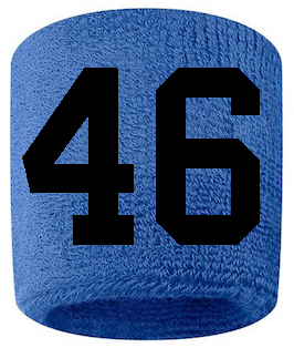 Number 46 Custom Royal Blue w/ Black #'s Sweatband Wristband Embroidered Stitched