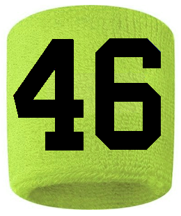 Number 46 Custom Volt Neon Lime Green w/ Black #'s Sweatband Wristband Embroidered Stitched