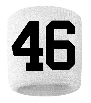 Number 46 Custom White w/ Black #'s Sweatband Wristband Embroidered Stitched