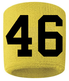 Number 46 Custom Yellow w/ Black #'s Sweatband Wristband Embroidered Stitched