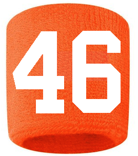 Number 46 Custom Orange w/ White #'s Sweatband Wristband Embroidered Stitched