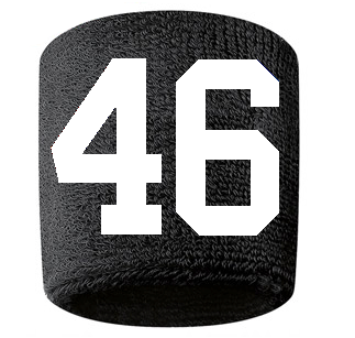 Number 46 Custom Black w/ White #'s Sweatband Wristband Embroidered Stitched