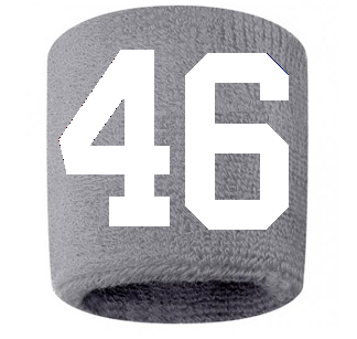 Number 46 Custom Gray w/ White #'s Sweatband Wristband Embroidered Stitched