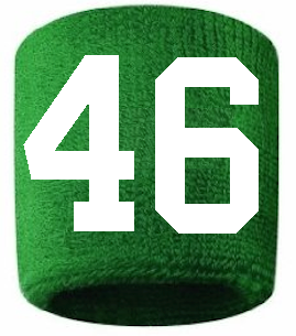 Number 46 Custom Green w/ White #'s Sweatband Wristband Embroidered Stitched