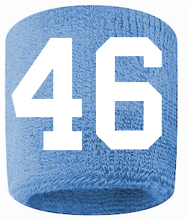 Number 46 Custom Light Blue w/ White #'s Sweatband Wristband Embroidered Stitched