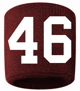 Number 46 Custom Maroon w/ White #'s Sweatband Wristband Embroidered Stitched