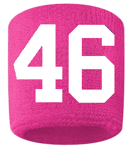 Number 46 Custom Hot Pink w/ White #'s Sweatband Wristband Embroidered Stitched