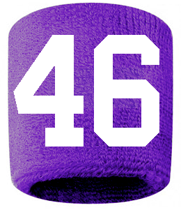 Number 46 Custom Purple w/ White #'s Sweatband Wristband Embroidered Stitched