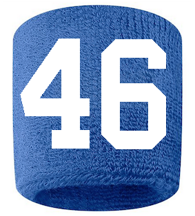 Number 46 Custom Royal Blue w/ White #'s Sweatband Wristband Embroidered Stitched