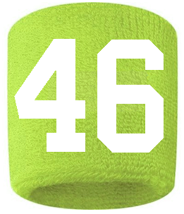 Number 46 Custom Volt Neon Lime Green w/ White #'s Sweatband Wristband Embroidered Stitched