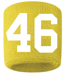 Number 46 Custom Yellow w/ White #'s Sweatband Wristband Embroidered Stitched