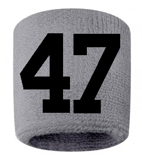 Number 47 Custom Gray w/ Black #'s Sweatband Wristband Embroidered Stitched