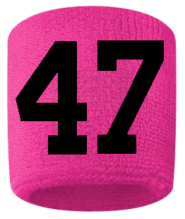 Number 47 Custom Hot Pink w/ Black #'s Sweatband Wristband Embroidered Stitched