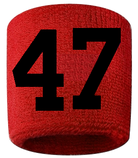 Number 47 Custom Red w/ Black #'s Sweatband Wristband Embroidered Stitched