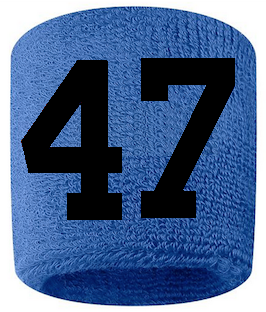 Number 47 Custom Royal Blue w/ Black #'s Sweatband Wristband Embroidered Stitched - SportsJewelryProShop