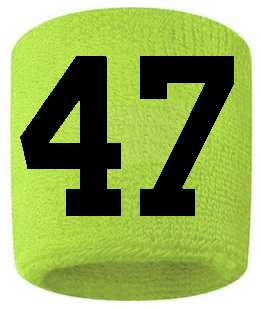 Number 47 Custom Volt Neon Lime Green w/ Black #'s Sweatband Wristband Embroidered Stitched