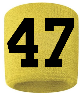 Number 47 Custom Yellow w/ Black #'s Sweatband Wristband Embroidered Stitched
