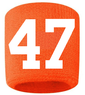 Number 47 Custom Orange w/ White #'s Sweatband Wristband Embroidered Stitched