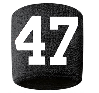 Number 47 Custom Black w/ White #'s Sweatband Wristband Embroidered Stitched