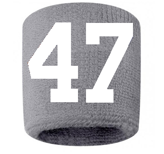 Number 47 Custom Gray w/ White #'s Sweatband Wristband Embroidered Stitched