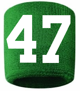 Number 47 Custom Green w/ White #'s Sweatband Wristband Embroidered Stitched