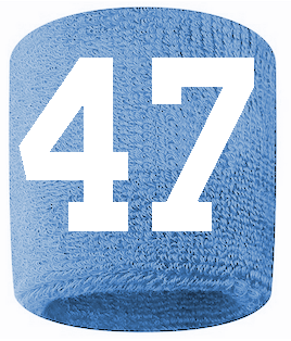 Number 47 Custom Light Blue w/ White #'s Sweatband Wristband Embroidered Stitched