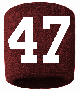 Number 47 Custom Maroon w/ White #'s Sweatband Wristband Embroidered Stitched