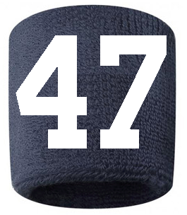 Number 47 Custom Navy Blue w/ White #'s Sweatband Wristband Embroidered Stitched